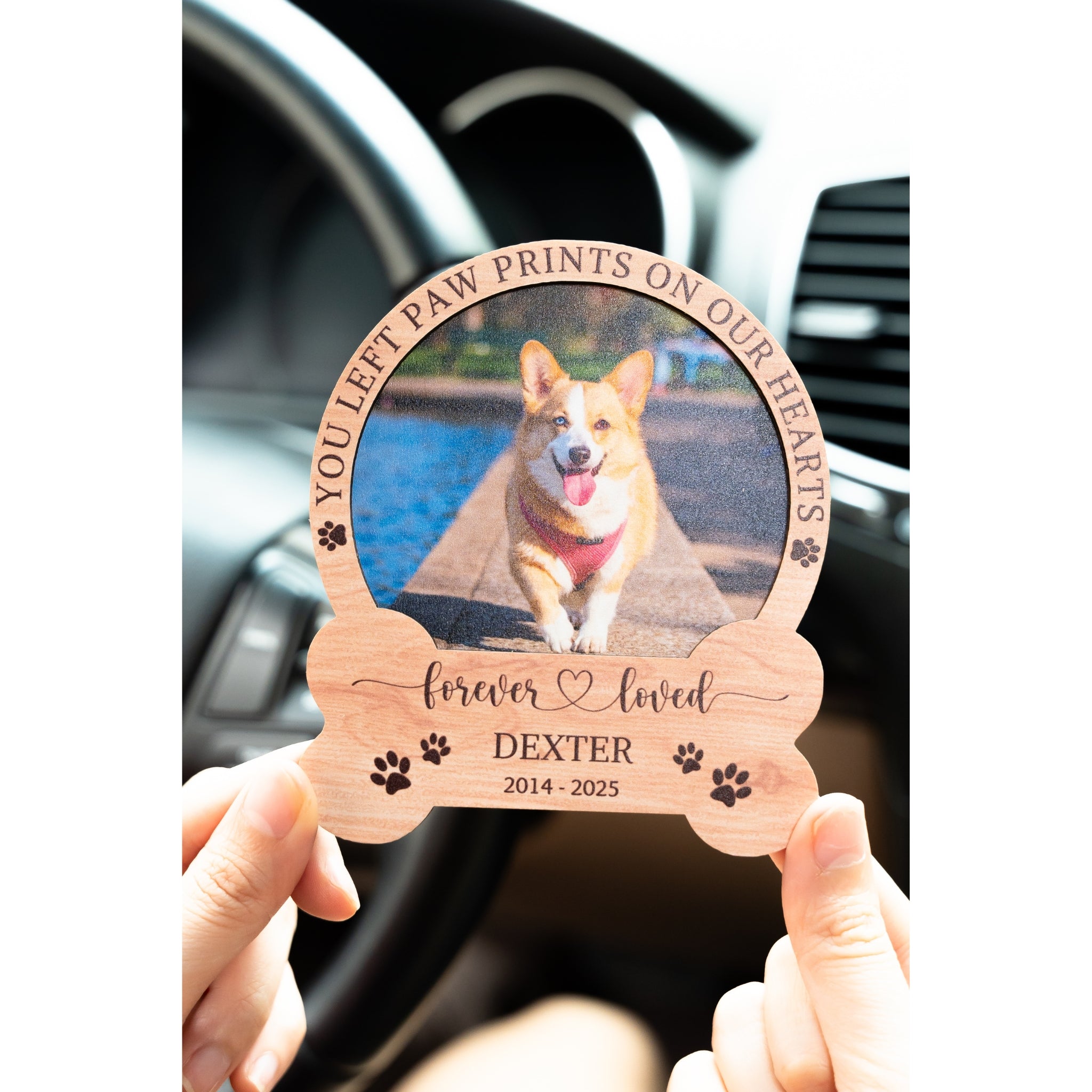 Personalized Forever Loved Pet 2-Layer Wooden Car Sun Visor Clip, Vent Clip
