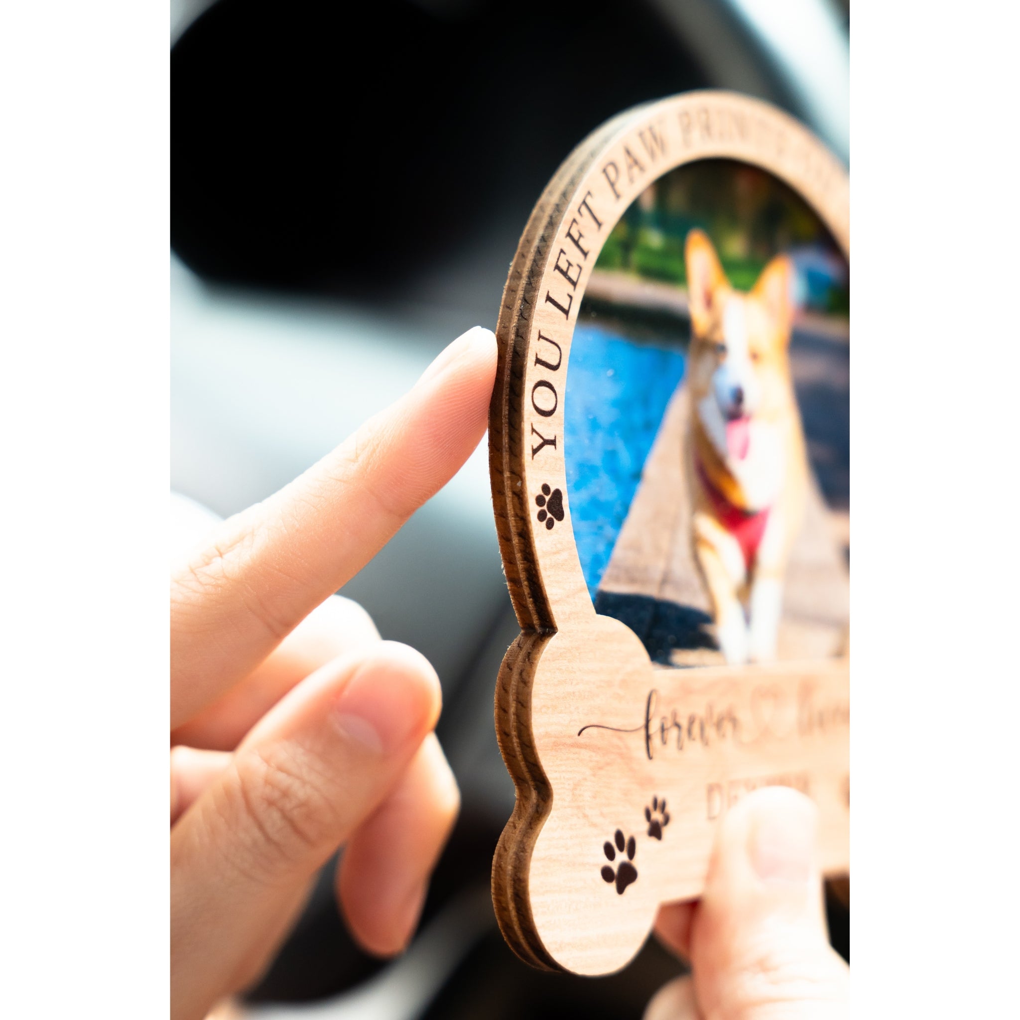 Personalized Forever Loved Pet 2-Layer Wooden Car Sun Visor Clip, Vent Clip