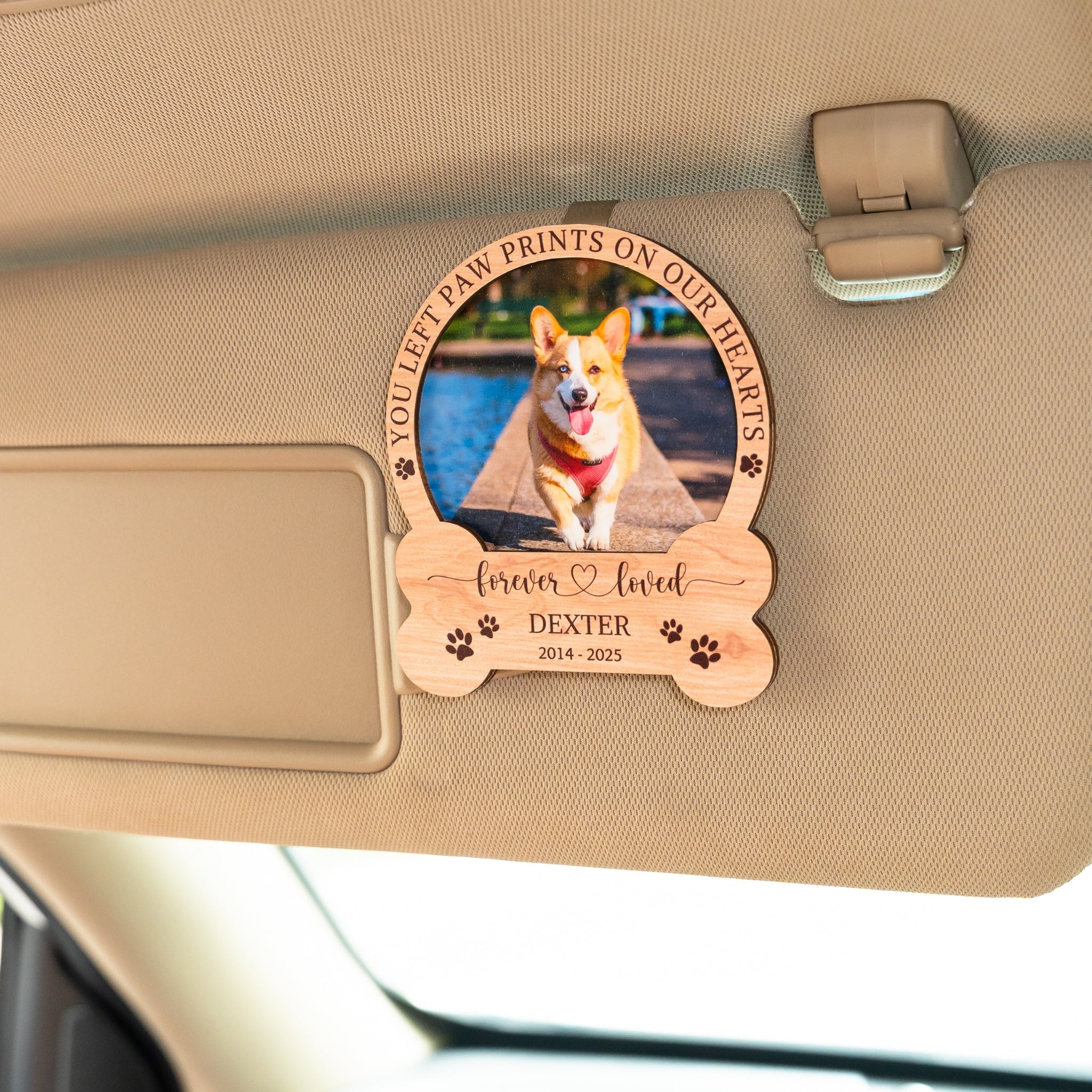 Personalized Forever Loved Pet 2-Layer Wooden Car Sun Visor Clip, Vent Clip