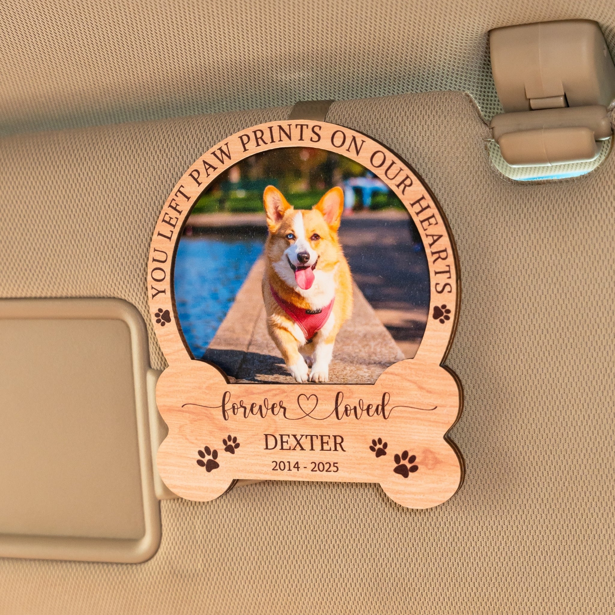 Personalized Forever Loved Pet 2-Layer Wooden Car Sun Visor Clip, Vent Clip