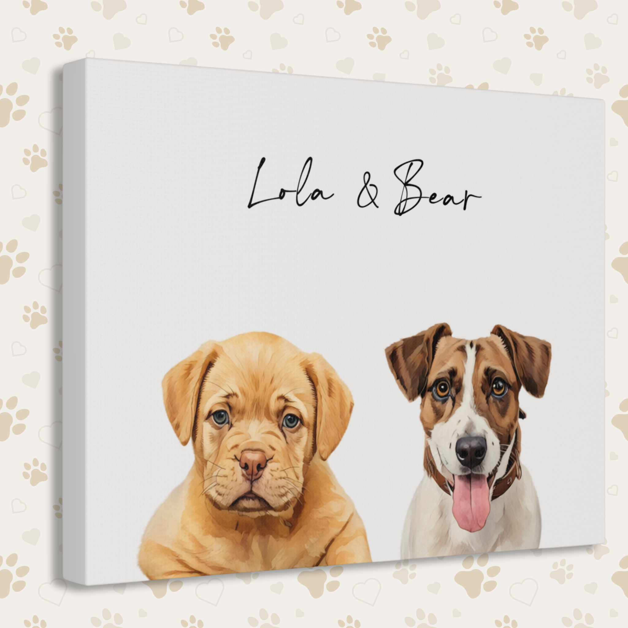 Personalized Modern Pet Portrait - Canvas Print - Two Pets