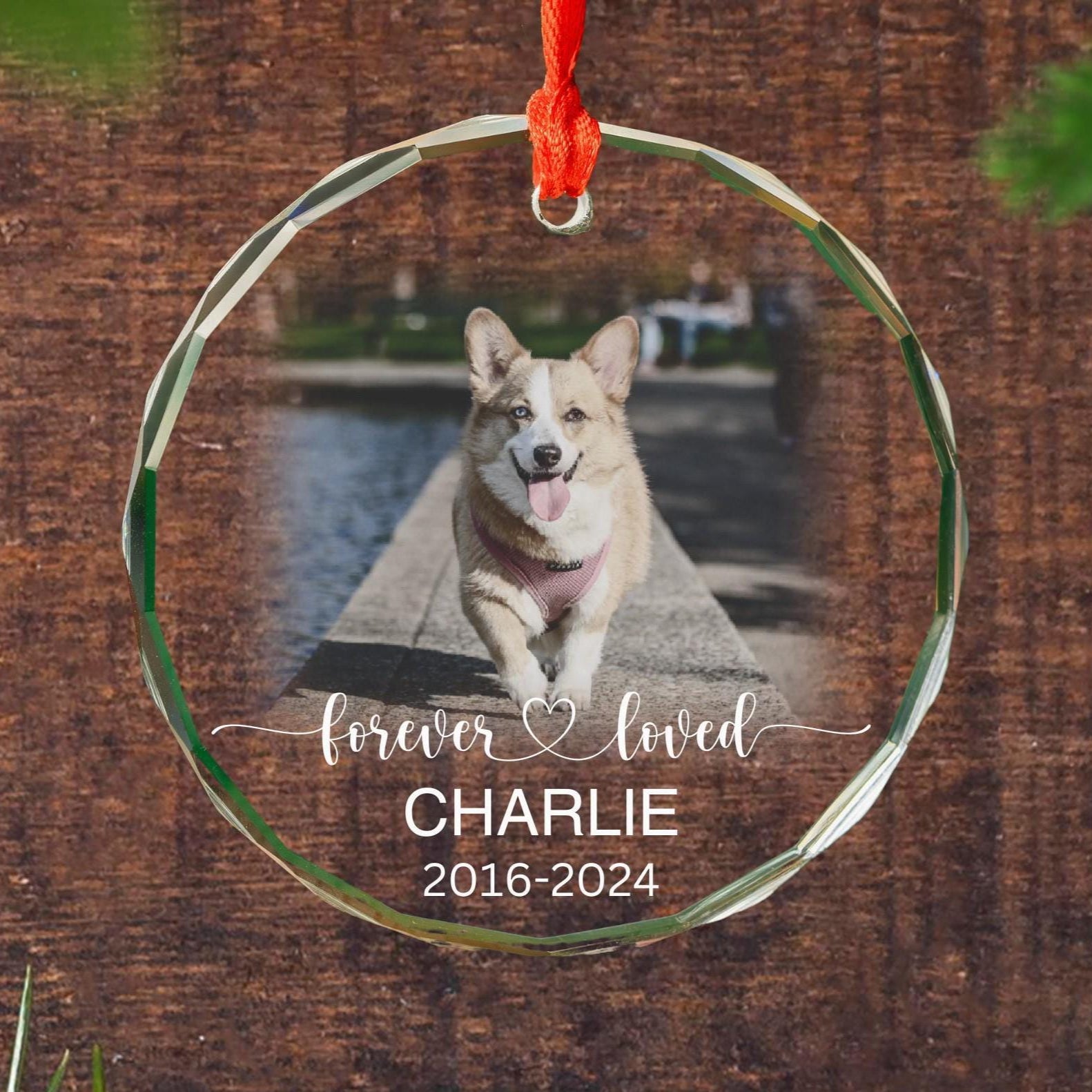 Personalized Forever Loved Pet Memorial Beveled Glass Ornament, Acrylic Ornament
